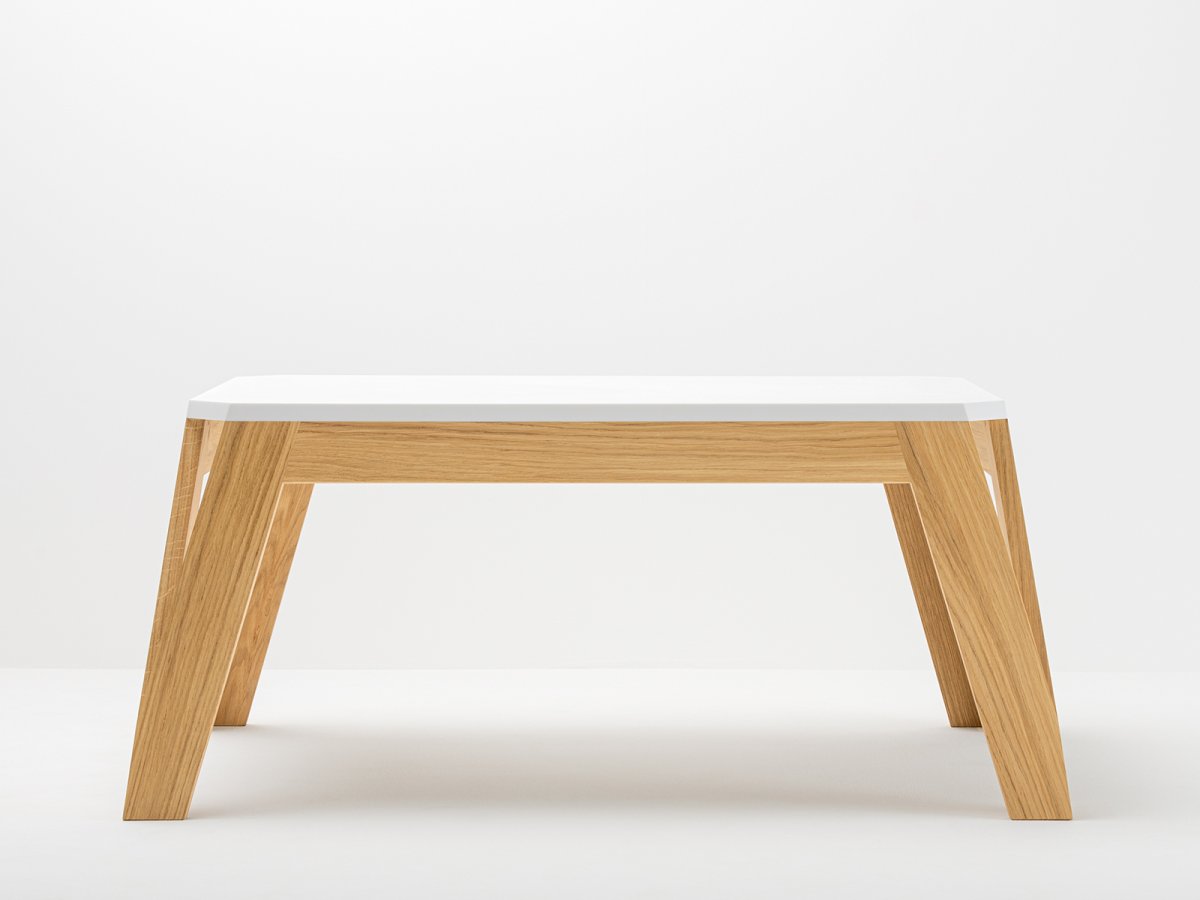 Table Basse MéliMélo en Chêne et Résine Blanche HI-MACS® sur-mesure - Bois et design made in France
