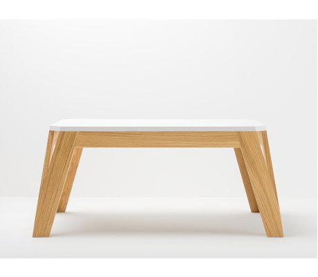 Table Basse MéliMélo en Chêne et Résine Blanche HI-MACS® sur-mesure - Bois et design made in France