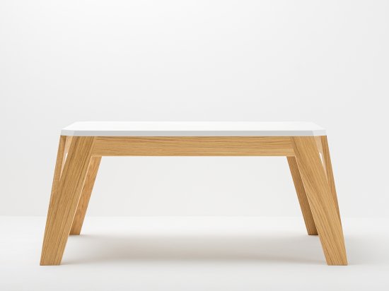 Table Basse MéliMélo en Chêne et Résine Blanche HI-MACS® sur-mesure - Bois et design made in France