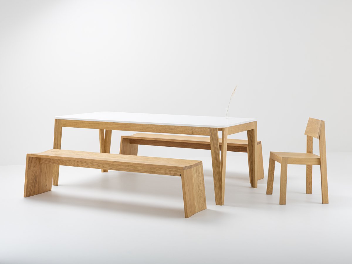 Table MéliMélo résine et Bancs PAP en chêne - Meuble Éco-design en chêne massif et résine