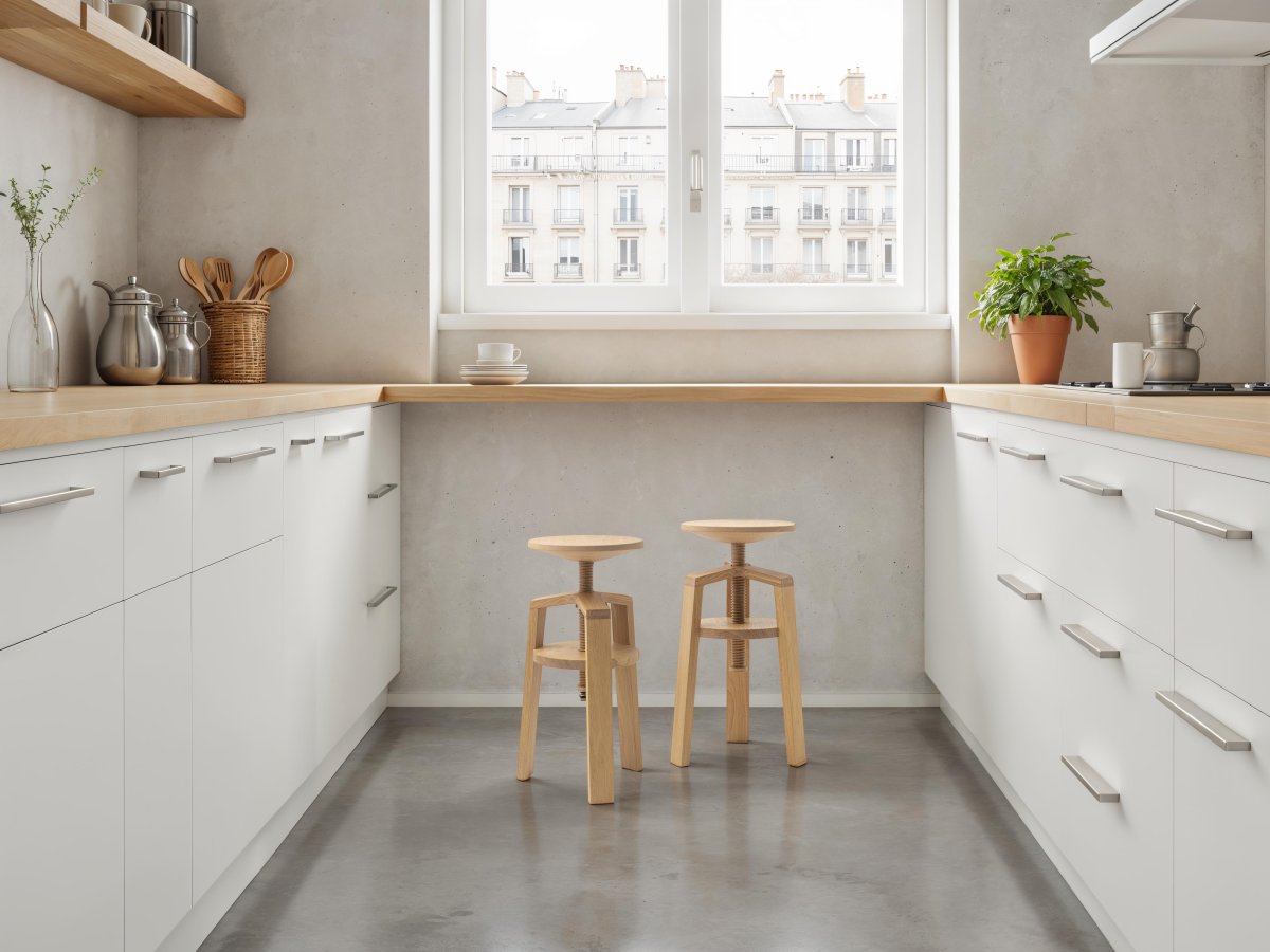 Tabouret de cuisine en bois ajustable en hauteur de 55 à 70 cm
