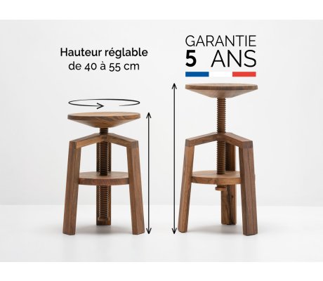 Tabouret à vis d’horloger – Clock en noyer