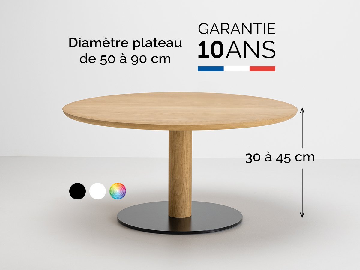 Table basse ronde en bois et métal diamètre 90 cm hauteur 45 cm