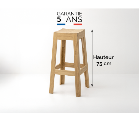 Tabouret de bar design en bois sans dossier hauteur 75 cm fabriqué en France - Wak