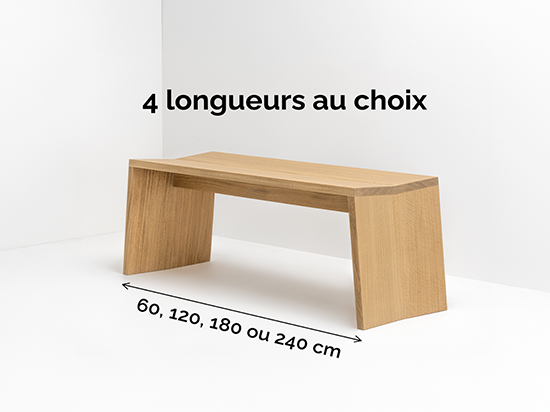 Banc d'intérieur sans dossier en chêne fabriqué en France - PAP - Longueur 60, 120, 180 et 240 cm